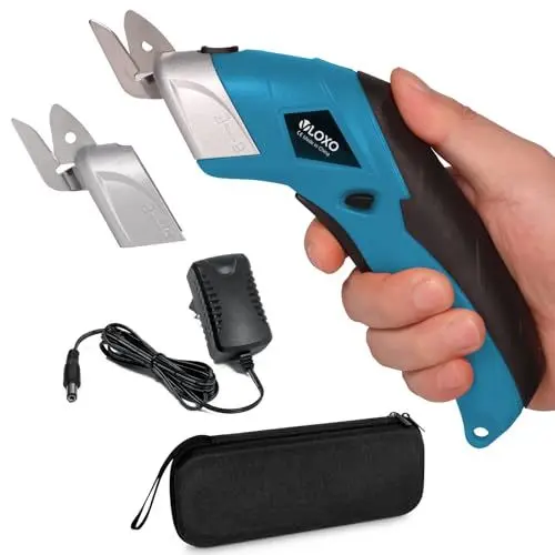 Produktbild: VLOXO Elektrische Schere Kabelloser Schneider mit 2 Schneidklingen für Handwerk zum Schneiden von Karton Leder Teppich Topfpflanze Blumen wiederaufladbare Kartonschneider mit Ladengerät Blau
