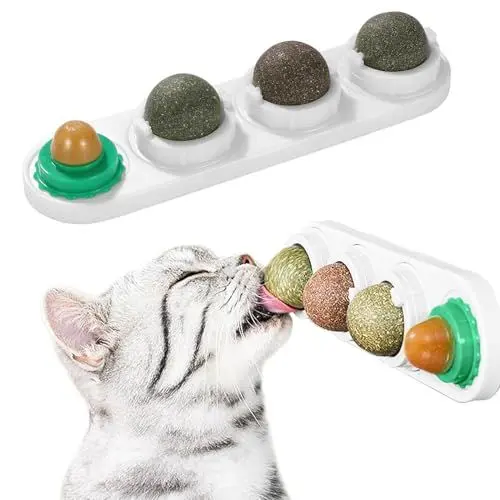 Produktbild: VMINOG Katzenminze Ball Katzenminze Spielzeug, 4 Stück Natürliche Katzenminze Bälle Spielzeug, Drehbare Zahnreinigung Dental Katze Spielzeug, Katzenminze Spielzeug für Kätzchen(Weiß)