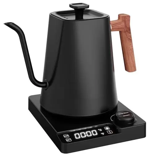 Produktbild: Vmotal Edelstahl Wasserkocher mit Temperatureinstellung, Schwanenhals Wasserkocher, 24-Stunden-Wärmefunktion, 1200W Elektrischer Teekessel mit Temperaturanzeige,1L Kaffeekessel