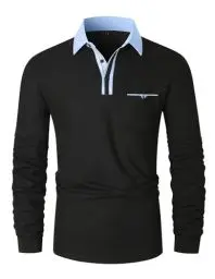 Produktbild: LIUPMWE Poloshirt Herren Langarm Getäfelt T Shirts Männer Hemd T-Shirt Slim Fit Golf Sports,L,Schwarz-43