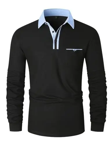 Produktbild: LIUPMWE Poloshirt Herren Langarm Getäfelt T Shirts Männer Hemd T-Shirt Slim Fit Golf Sports,L,Schwarz-43