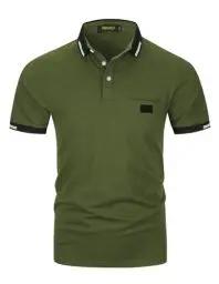 Produktbild: VMSUCIJ Poloshirt Herren,100% Baumwolle Kurzarm Polohemd,Klassisches Lederetiketten-Design T-Shirt, Slim Fit Golf Sports M-3XL,Armeegrün 39,XL