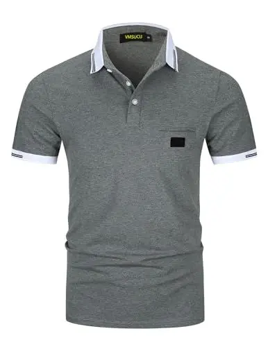 Produktbild: VMSUCIJ Poloshirt Herren,100% Baumwolle Kurzarm Polohemd,Klassisches Lederetiketten-Design T-Shirt, Slim Fit Golf Sports M-3XL,DunkelGrau 39,XXL