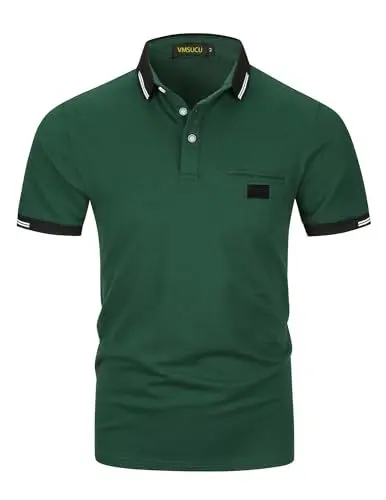 Produktbild: VMSUCIJ Poloshirt Herren,100% Baumwolle Kurzarm Polohemd,Klassisches Lederetiketten-Design T-Shirt, Slim Fit Golf Sports M-3XL,Grün 39,XXL