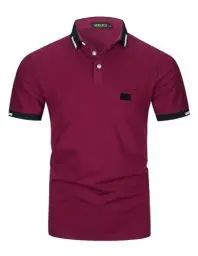 Produktbild: VMSUCIJ Poloshirt Herren,100% Baumwolle Kurzarm Polohemd,Klassisches Lederetiketten-Design T-Shirt, Slim Fit Golf Sports M-3XL,Rot 39,L