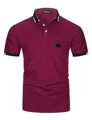 Produktbild: VMSUCIJ Poloshirt Herren,100% Baumwolle Kurzarm Polohemd,Klassisches Lederetiketten-Design T-Shirt, Slim Fit Golf Sports M-3XL,Rot 39,L