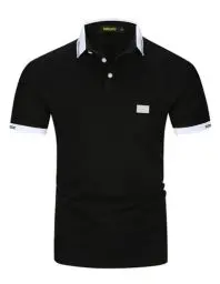Produktbild: VMSUCIJ Poloshirt Herren,100% Baumwolle Kurzarm Polohemd,Klassisches Lederetiketten-Design T-Shirt, Slim Fit Golf Sports M-3XL,Schwarz2 39,M