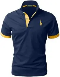 Produktbild: VMSUCIJ Poloshirt Herren Kurzarm,100% Baumwolle,Giraffe Stickerei,Bequeme und Atmungsaktive Polo Shirts Männer,Golf T-Shirt Casual Tops,Blau+Gelb 07,M