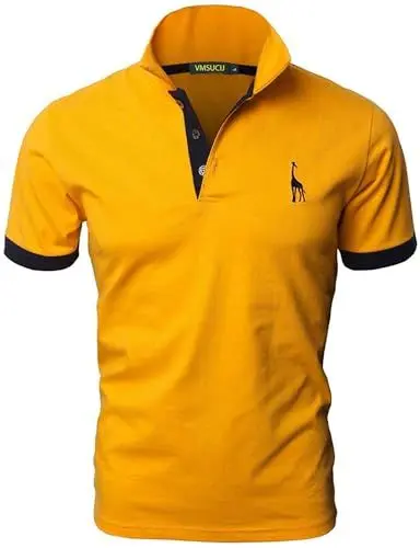 Produktbild: VMSUCIJ Poloshirt Herren Kurzarm,100% Baumwolle,Giraffe Stickerei,Bequeme und Atmungsaktive Polo Shirts Männer,Golf T-Shirt Casual Tops,Gelb 07,XXL