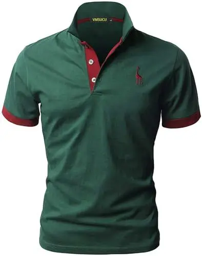 Produktbild: VMSUCIJ Poloshirt Herren Kurzarm,100% Baumwolle,Giraffe Stickerei,Bequeme und Atmungsaktive Polo Shirts Männer,Golf T-Shirt Casual Tops,Grün 07,XL