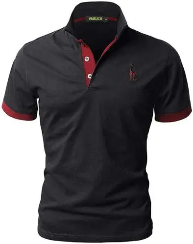 Produktbild: VMSUCIJ Poloshirt Herren Kurzarm,100% Baumwolle,Giraffe Stickerei,Bequeme und Atmungsaktive Polo Shirts Männer,Golf T-Shirt Casual Tops,Schwarz 07,M
