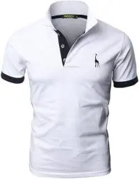 Produktbild: VMSUCIJ Poloshirt Herren Kurzarm,100% Baumwolle,Giraffe Stickerei,Bequeme und Atmungsaktive Polo Shirts Männer,Golf T-Shirt Casual Tops,Weiß 07,L