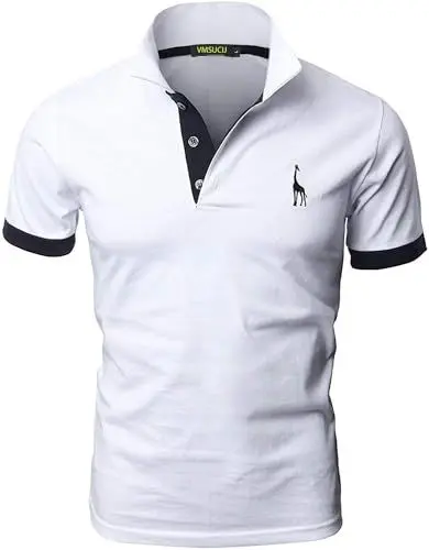 Produktbild: VMSUCIJ Poloshirt Herren Kurzarm,100% Baumwolle,Giraffe Stickerei,Bequeme und Atmungsaktive Polo Shirts Männer,Golf T-Shirt Casual Tops,Weiß 07,L