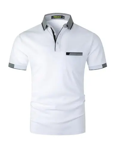 Produktbild: VMSUCIJ Poloshirt Herren Kurzarm Polohemd Baumwolle Basic Poloshirts Slim Fit Golf Sports Polohemd,Weiß 24,L