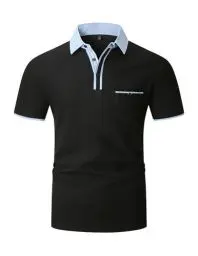 Produktbild: VMSUCIJ Poloshirt Herren Kurzarm Slim Fit 100% Baumwolle Lässige T-Shirts mit Kragen Golf Sports Polohemd mit Tasche,Schwarz 41,XL