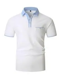Produktbild: VMSUCIJ Poloshirt Herren Kurzarm Slim Fit 100% Baumwolle Lässige T-Shirts mit Kragen Golf Sports Polohemd mit Tasche,Weiß 41,L