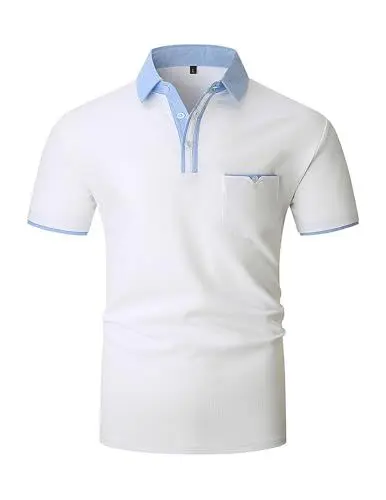 Produktbild: VMSUCIJ Poloshirt Herren Kurzarm Slim Fit 100% Baumwolle Lässige T-Shirts mit Kragen Golf Sports Polohemd mit Tasche,Weiß 41,L