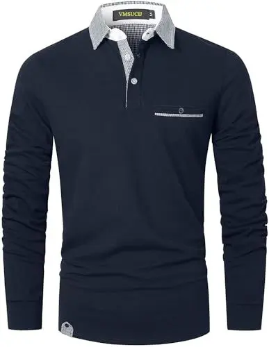 Produktbild: VMSUCIJ Poloshirt Herren Langarm,100% Baumwolle,atmungsaktiv und hautfreundlich,Slim Fit Golf Sports,Sportliches und Bequemes T-Shirt M-3XL,Blau 12,XL