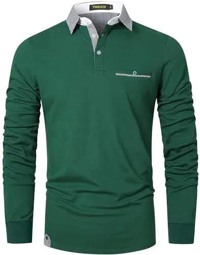 Produktbild: VMSUCIJ Poloshirt Herren Langarm,100% Baumwolle,atmungsaktiv und hautfreundlich,Slim Fit Golf Sports,Sportliches und Bequemes T-Shirt M-3XL,Grün 12,XL
