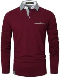 Produktbild: VMSUCIJ Poloshirt Herren Langarm,100% Baumwolle,atmungsaktiv und hautfreundlich,Slim Fit Golf Sports,Sportliches und Bequemes T-Shirt M-3XL,Rot 12,L