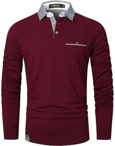 Produktbild: VMSUCIJ Poloshirt Herren Langarm,100% Baumwolle,atmungsaktiv und hautfreundlich,Slim Fit Golf Sports,Sportliches und Bequemes T-Shirt M-3XL,Rot 12,L
