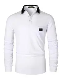 Produktbild: VMSUCIJ Poloshirt Herren Langarm,100% Baumwolle,atmungsaktiv und hautfreundlich,Slim Fit Golf Sports,Sportliches und Bequemes T-Shirt M-3XL,Weiß 40,L
