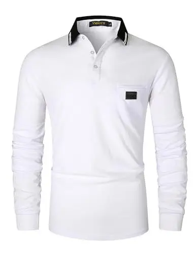 Produktbild: VMSUCIJ Poloshirt Herren Langarm,100% Baumwolle,atmungsaktiv und hautfreundlich,Slim Fit Golf Sports,Sportliches und Bequemes T-Shirt M-3XL,Weiß 40,L