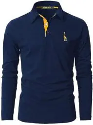 Produktbild: VMSUCIJ Poloshirt Herren Langarm Baumwolle Casual Slim Fit Giraffen Stickerei Männer Hemd T-Shirt Golf Sports Polohemd,Blau 09,L