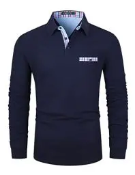 Produktbild: VMSUCIJ Poloshirt Herren Langarm Baumwolle Regular Slim Fit Plaid Denim Golf Polohemd M-3XL,Blau,XL