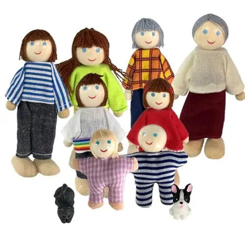 Produktbild: Vmxlso 10 Stück Puppenhaus Puppen, Puppen für Puppenhaus Familie, Puppen für Puppenhaus mit Katze und Hund, Biegepuppen Puppenhaus, Puppen Puppenhaus aus Holz, Puppenhaus Zubehör Geschenk