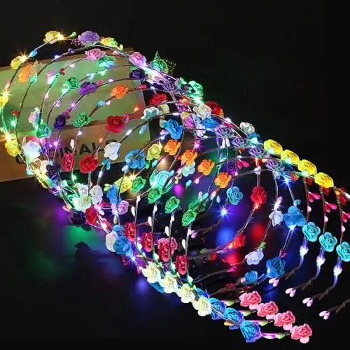 Produktbild: Vmxlso 20 Stück Blumenkranz Haare Leuchtend, LED Blumenkranz Haare mit 10 Blumen und 10 LED, Blumenkranz LED, LED Blumenkranz Stirnband, Blumenkranz Haare LED für Party, Festival, Hochzeit