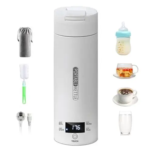Produktbild: Vmxlso Reise Wasserkocher Klein Elektrische, 220V 300W Reisewasserkocher Klein 316 Edelstahl-Liner, Wasserkocher Klein 0.5 Liter, Tragbarer Mini Wasserkocher für Tee, Kaffee, Babymilch, Camping (Weiß)