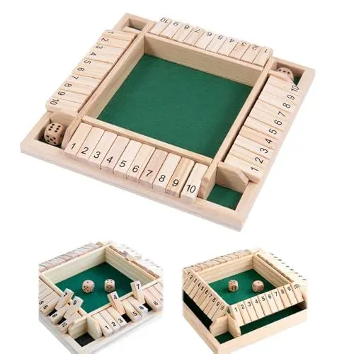 Produktbild: Vmxlso Shut The Box Spiel, 2-4 Spieler Würfelspiel aus Holz Brettspiel, Klassisch Würfelspiel, Holz Brettspiel ab 3+ Jahre Lernspielzeug für Kinder, Würfelspiel Erwachsene für Zuhause Party Oder Bar