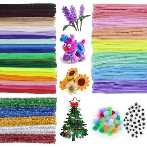 Produktbild: VntMQP Chenille-Faden-Set, Pfeifenreiniger-Set, bunt, zum Basteln, 30 cm x 6 mm Pfeifenreiniger, geeignet für Blumen, kleine Tiere, Halloween, Weihnachten DIY-Kunstwerke (250Mehrfarbig+Augen)
