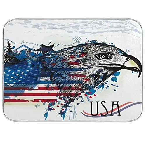 Produktbild: Vnurnrn Hawk Eagle Usa Geschirrtrocknungsmatte rutschfeste Schnell Trocknend Absorbierendes Tischset Pad für Camping Küche