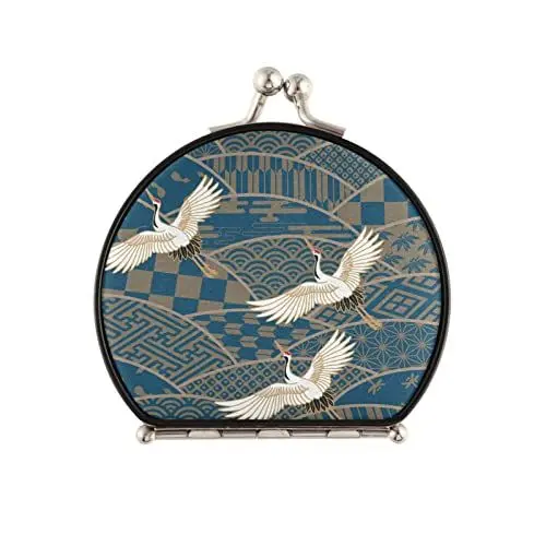 Produktbild: Vnurnrn Kranich Vogel Japanische Blume Makeup Kleiner Spiegel für Handtaschen,Faltbar Kompaktspiegel Tragbarer Klappspiegel Taschenspiegel für Reisen