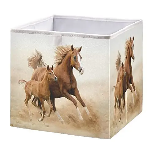 Produktbild: Vnurnrn Laufendes Pferd Kunst Kleidung Spielzeug Box Faltbare offene Aufbewahrungsboxen Organizer großer Kapazität mit Deckel für zu Hause