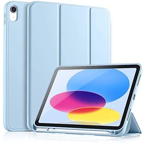 Produktbild: Vobafe Hülle Kompatibel mit iPad A16 11/10 Generation (Modell 2025/2022, 10,9/11 Zoll), Flexible TPU Rückseite, stoßfeste Schutzhülle mit stifthalter, Auto Schlafen/Wachen, Hell Blau