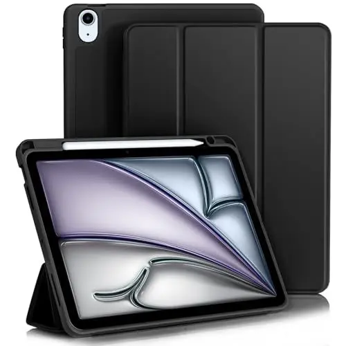 Produktbild: Vobafe Hülle Kompatibel mit iPad Air 11 Zoll M2 2024 iPad Air 6/ iPad Air 5 2022/ iPad Air 4 2020 10,9 Zoll, Flexibler TPU -Rückdecke mit mit Stifthalter, Auto Schlafen/Wachen, Schwarz