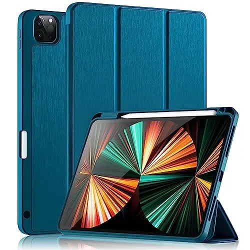 Produktbild: Vobafe Hülle Kompatibel mit iPad Pro 11 Zoll Hülle 2022/2021/2020/2018, TPU Flexible Rückseite Abdeckung mit Stifthalter, Unterstützt 2. Gen Pencil, Auto Schlafen/Wachen, Pfauenblau