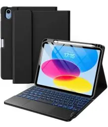 Produktbild: Vobafe Hülle mit Tastatur für iPad 10 Generation 10,9 Zoll 2022, Multi-Touch-Trackpad, 7-farbiges Hintergrundlicht, abnehmbare Tastatur Hülle mit Stifthalter für iPad 10. Gen, Schwarz
