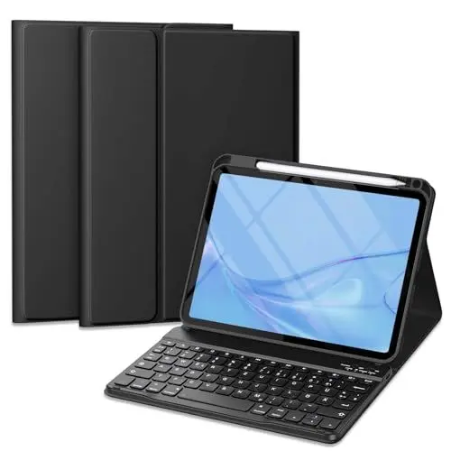 Produktbild: Vobafe Hülle mit Tastatur für iPad 11/10 Generation (2025/2022, 10,9/11 Zoll), Magnetisch Abnehmbare Bluetooth Tastatur mit Aktualisierte Tastenkappe, iPad A16 Tastatur mit Stifthalter, Schwarz