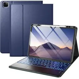 Produktbild: Vobafe Hülle mit Tastatur für iPad Pro 12.9 6./5./4./3. Generation mit Touchpad, 7 Farben Beleuchtung, Abnehmbare QWERTZ Tastatur, mit Stifthalter für iPad 12,9 Zoll, Blau