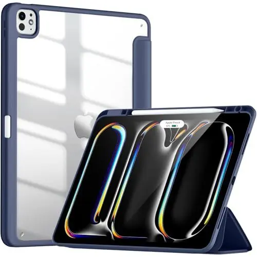 Produktbild: Vobafe Transparente Hülle Kompatibel mit iPad Pro 13 Zoll M4 2024 mit Stifthalter, Stoßfeste TPU-Abdeckung mit klarem Rückgehäuse, Auto Aufwach/Schlaf, Blau Grau