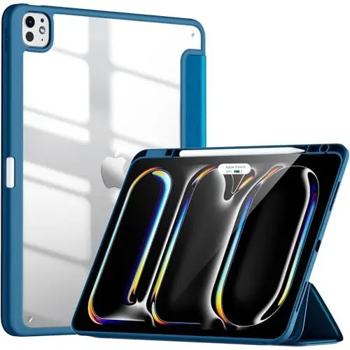 Produktbild: Vobafe Transparente Hülle Kompatibel mit iPad Pro 13 Zoll M4 2024 mit Stifthalter, Stoßfeste TPU-Abdeckung mit klarem Rückgehäuse, Auto Aufwach/Schlaf, Pfauenblau