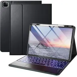 Produktbild: Vobafe Hülle mit Tastatur für iPad Pro 12.9 6./5./4./3. Generation mit Touchpad, 7 Farben Beleuchtung, Abnehmbare QWERTZ Tastatur, mit Stifthalter für iPad 12,9 Zoll, Schwarz