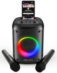 Produktbild: Vocal-Star VS-275 Tragbare Karaoke Maschine mit Bluetooth, Karaoke Anlage, 2 kabellose Mikrofone, 60w Lautsprecher, Lichteffekte, Aufnahme von Gesang, wiederaufladbar