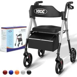 Produktbild: VOCIC Rollator Faltbar und Leicht mit Sit,Rollatoren Schmal für Wohnung,Rollatoren für Senioren Klappbar mit 20cm Reifen für All Gelände,Sitz und Griff Höhenverstellbar,5 Jahre Garantie| Sternensilber