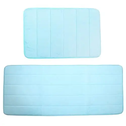Produktbild: VOCOSTE 2 Stück Gedächtnis Schaum Badezimmer Matte rutschfeste Weiche Badematten Teppiche Maschinen Waschbar Blau 40x60cm+50x120cm