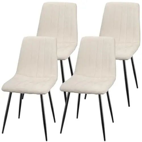 Produktbild: VODEHOME Esszimmerstühle 4er Set, Küchenstühle, mit Leinenstoff und schwarzen Metallbeinen, Polsterstuhl, Wohnzimmerstuhl, Gepolsterter Armlehnenloser Stuhl, Verstellbare - Khaki